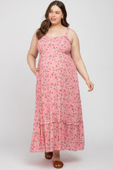 Pink Floral Maternity Plus Maxi Dress