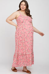 Pink Floral Maternity Plus Maxi Dress