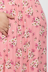 Pink Floral Maternity Plus Maxi Dress