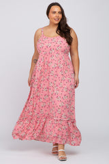 Pink Floral Maternity Plus Maxi Dress