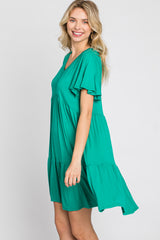 Green Flounce Sleeve Tiered Dress