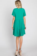 Green Flounce Sleeve Tiered Dress