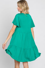 Green Flounce Sleeve Tiered Dress