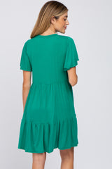 Green Flounce Sleeve Tiered Maternity Dress