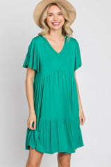 Green Flounce Sleeve Tiered Dress