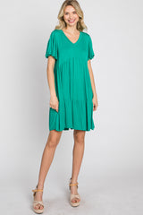 Green Flounce Sleeve Tiered Dress