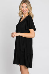 Black Flounce Sleeve Tiered Dress