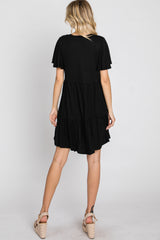 Black Flounce Sleeve Tiered Dress