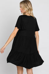 Black Flounce Sleeve Tiered Dress