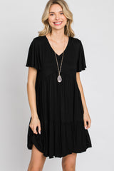 Black Flounce Sleeve Tiered Dress