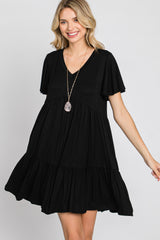 Black Flounce Sleeve Tiered Dress