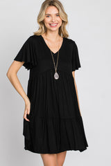 Black Flounce Sleeve Tiered Dress