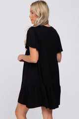 Black Flounce Sleeve Tiered Maternity Dress