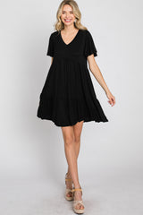 Black Flounce Sleeve Tiered Dress