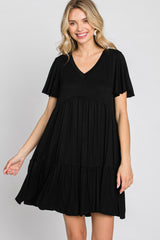 Black Flounce Sleeve Tiered Dress