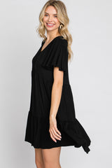 Black Flounce Sleeve Tiered Dress