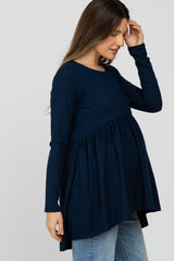 Navy Babydoll Hi-Low Long Sleeve Maternity Top