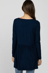 Navy Babydoll Hi-Low Long Sleeve Maternity Top