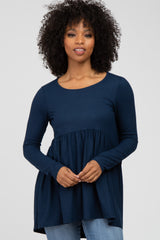 Navy Babydoll Hi-Low Long Sleeve Maternity Top