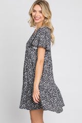 Black Floral Ruffle Hem Dress