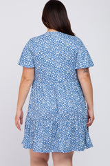 Blue Floral Ruffle Hem Plus Dress