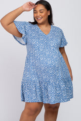 Blue Floral Ruffle Hem Maternity Plus Dress