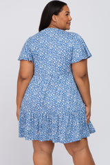 Blue Floral Ruffle Hem Maternity Plus Dress