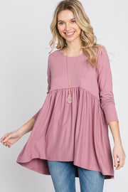 Pink Babydoll Hi-Low Long Sleeve Top