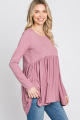 Pink Babydoll Hi-Low Long Sleeve Top