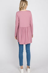 Pink Babydoll Hi-Low Long Sleeve Top