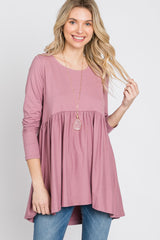 Pink Babydoll Hi-Low Long Sleeve Top