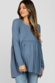 Grey Babydoll Hi-Low Long Sleeve Maternity Top