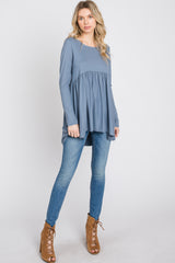 Grey Babydoll Hi-Low Long Sleeve Top