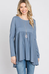 Grey Babydoll Hi-Low Long Sleeve Top