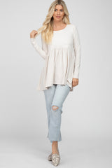 Ivory Babydoll Hi-Low Long Sleeve Top