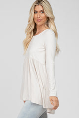 Ivory Babydoll Hi-Low Long Sleeve Top