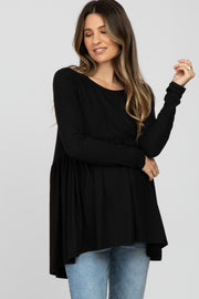 Black Babydoll Hi-Low Long Sleeve Maternity Top