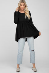 Black Babydoll Hi-Low Long Sleeve Top