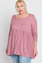 Pink Babydoll Hi-Low Long Sleeve Plus Top