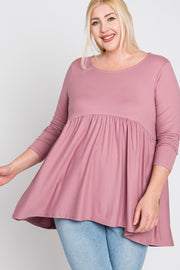 Pink Babydoll Hi-Low Long Sleeve Plus Top