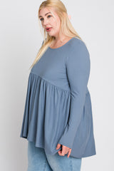 Grey Babydoll Hi-Low Long Sleeve Plus Top