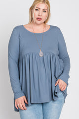 Grey Babydoll Hi-Low Long Sleeve Plus Top