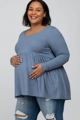 Grey Babydoll Hi-Low Long Sleeve Maternity Plus Top