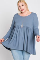 Grey Babydoll Hi-Low Long Sleeve Maternity Plus Top