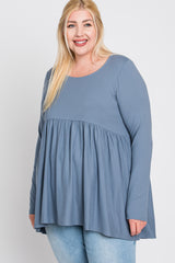 Grey Babydoll Hi-Low Long Sleeve Plus Top