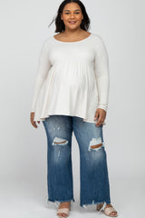 Ivory Babydoll Hi-Low Long Sleeve Maternity Plus Top