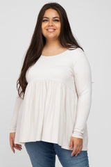 Ivory Babydoll Hi-Low Long Sleeve Maternity Plus Top