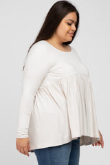 Ivory Babydoll Hi-Low Long Sleeve Plus Top