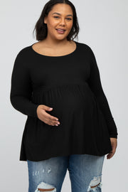 Black Babydoll Hi-Low Long Sleeve Maternity Plus Top