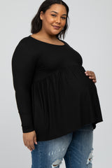 Black Babydoll Hi-Low Long Sleeve Maternity Plus Top